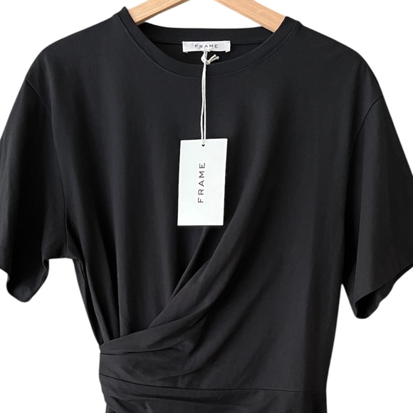 NWT FRAME Draped Knit Short Sleeve Mini Dress in Black Size XS - Picture 4 of 12